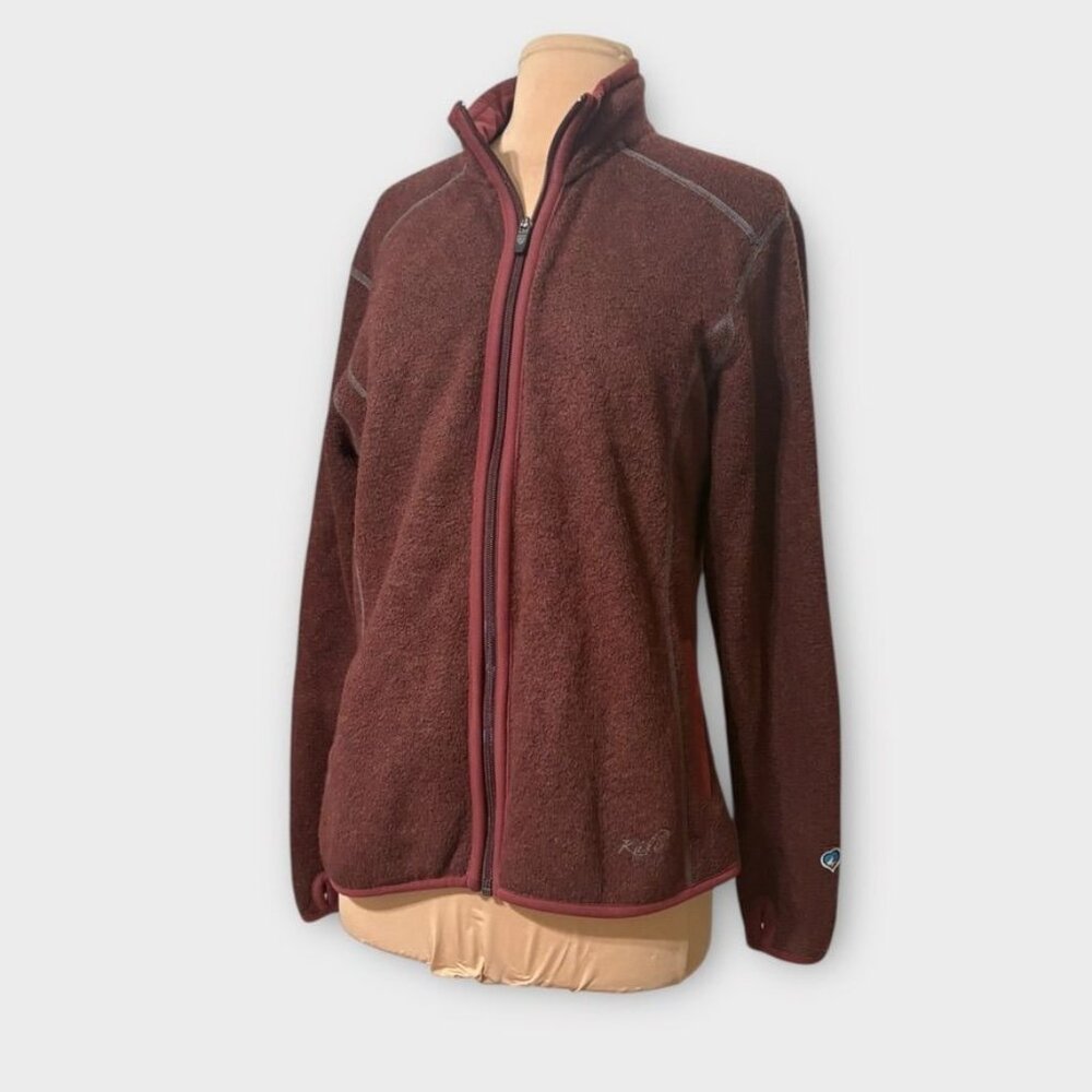 Kuhl Alfpaca Fleece Jacket L Full Zip Sherpa Burgundy Red EUC Cozy Warm Women